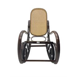 Early 20th century Michael Thonet design bentwood rocking chair, with cane seat and back