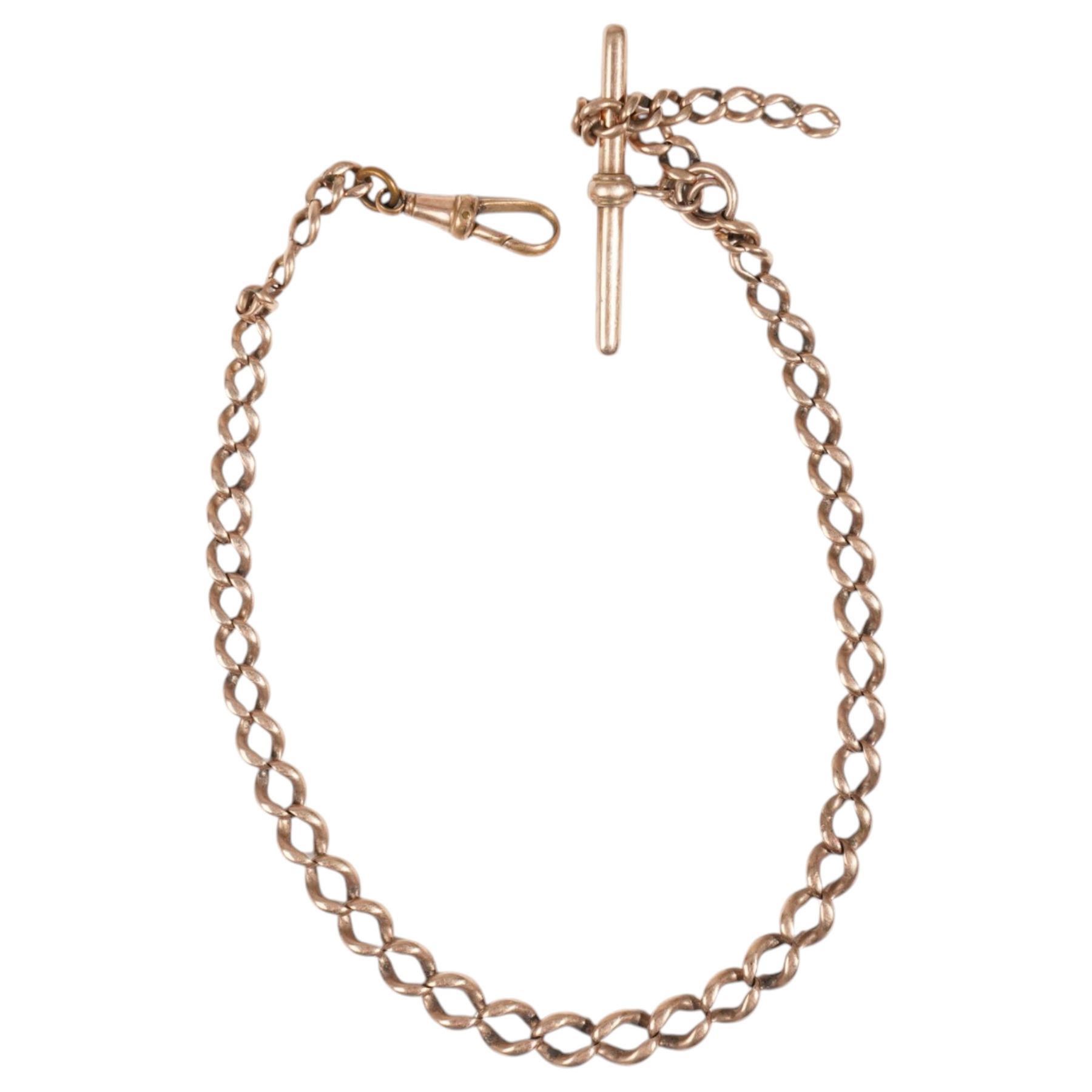 19th/ early 20th century 9ct rose gold Albert watch chain, with gilt lobster clasp