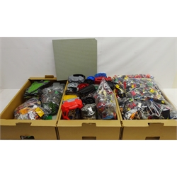  Collection of Lego including mixed lego bricks etc in bags, Lego Bionicle, Lego boards, small quantity of Mega Bloks and toy cars etc, in three boxes  