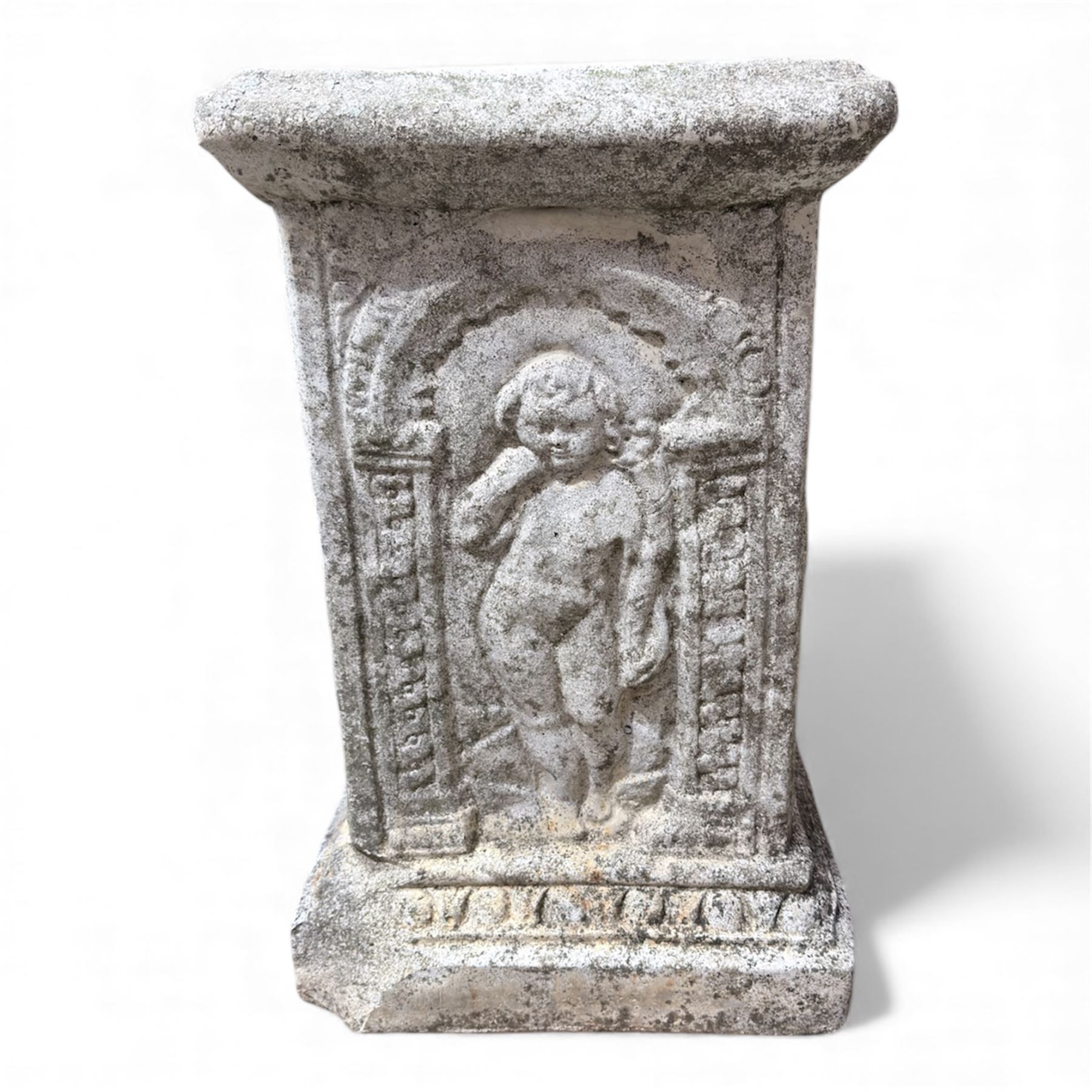 Paid of square cast stone plinths with a classical design