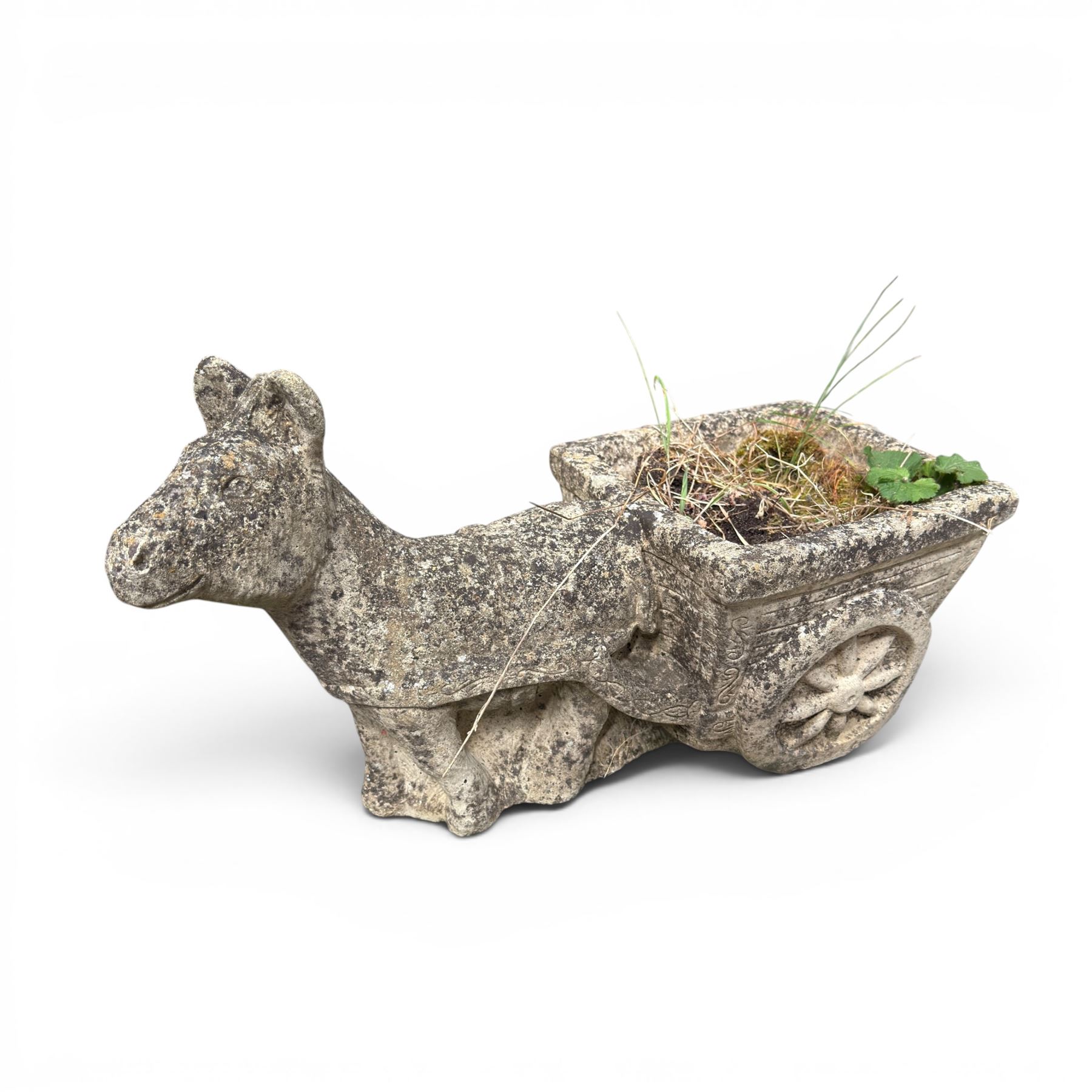 Collection of garden platers including two strawberry pots, cast stone planter, chimney top and two terracotta drain surrounds