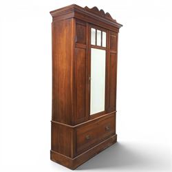 Edwardian walnut wardrobe, featuring single sectional mirror door with bevelled panes, sin...