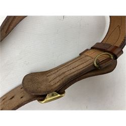 Pair of WW1 style Army Officer's brown leather full leg riding boots with Alkit four-piece wooden boot trees; and two officer's Sam Browne leather belts with cross-straps, one with sword frog (4)