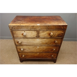  19th century inlaid mahogany chest, two short and three long drawers, bracket feet, W97cm, H112cm, D48cm  