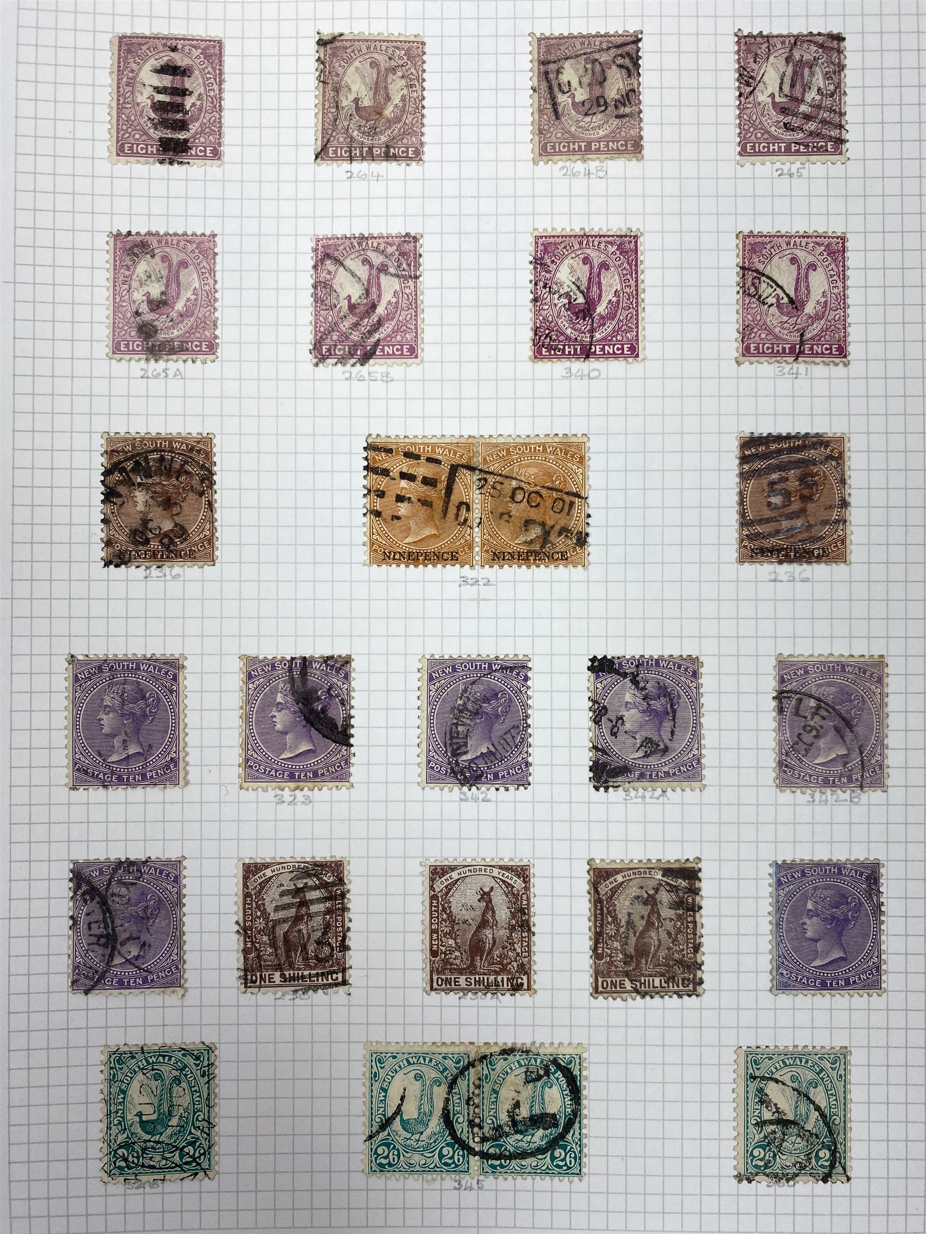 Australia New South Wales stamps, including 1850-4 various imperf issues, 1854-6 including five pence, six pence, one shilling etc, 1856-60 registered letter stamps, 1861-88 five shillings etc, housed on pages