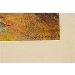 After Joseph Mallord William Turner (British 1775-1851): 'Sunset: A Fish Market on the Beach', watercolour on wove paper bearing signature, inscribed and signed verso 22cm x 17cm (unframed)