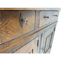 Antix French oak sideboard, fitted with three drawers and cupboards