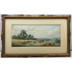 Henry John Kinnaird (British 1861-1929): 'A Sussex Cornfield' and 'A Sussex Hayfield', pair watercolours signed and titled 24cm x 55cm (2)