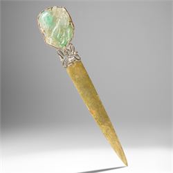 Chinese 18th/ 19th century jade pendant, carved as a peach on a branch, later mounted as a...