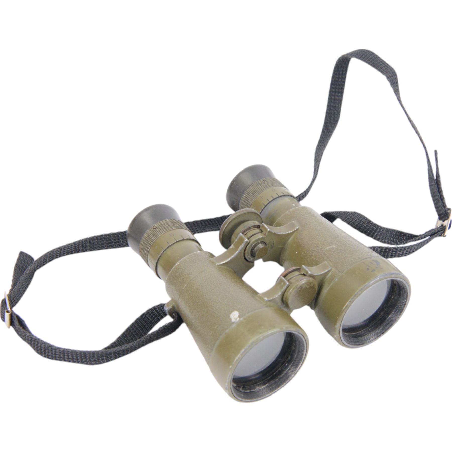 WWII Dolland of London Prismatic x6 field binoculars, with broad arrows marked to the body of the binoculars, the leather case with worn owners label to the inside, together with a cased pair of German field binoculars, with green paint finish, marked Germany-08 38226, together with two other cased pairs of binoculars 