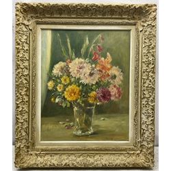 Owen Bowen (Staithes Group 1873-1967): Still Life with Chrysanthemums, oil on canvas signed 49cm x 39cm