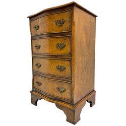 Georgian design walnut serpentine chest, banded top with boxwood stringing, fitted with four cock-beaded drawers, on bracket feet