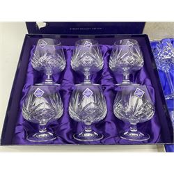 Set of six Edinburgh Crystal Continental Collection wine glasses, together with a set of six Edinburgh Crystal brandy glasses, both boxed