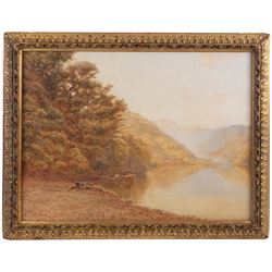 James Whaite (British 1881-1916): Cattle near the Stream, watercolour signed, in gilt frame 46cm x 62cm