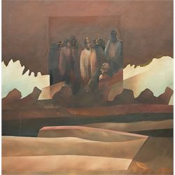 Philip Sayers (British Contemporary): 'Small Monument to the Heroes of Levant', oil on canvas, inscribed titled and dated 1973 verso 75cm x 75cm
