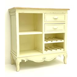 Cream painted side cabinet fitted with drawers and bottle rack 