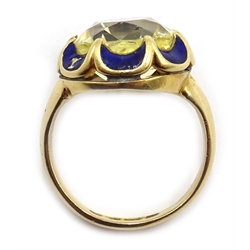  Yellow sapphire and blue enamel 18ct gold ring, Chester 1913  