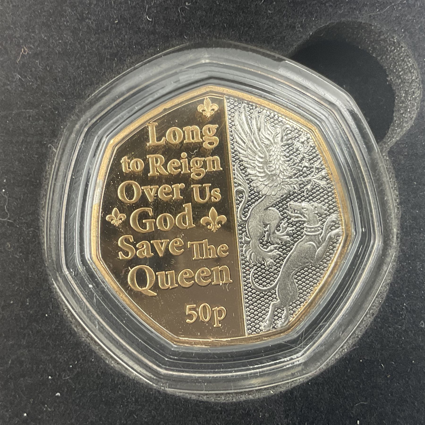 Queen Elizabeth II Isle of Man 2022 'Platinum Jubilee The National Anthem Gold Proof 50p Set' comprising five gold proof fifty pence coins with selective platinum plate, cased with certificate