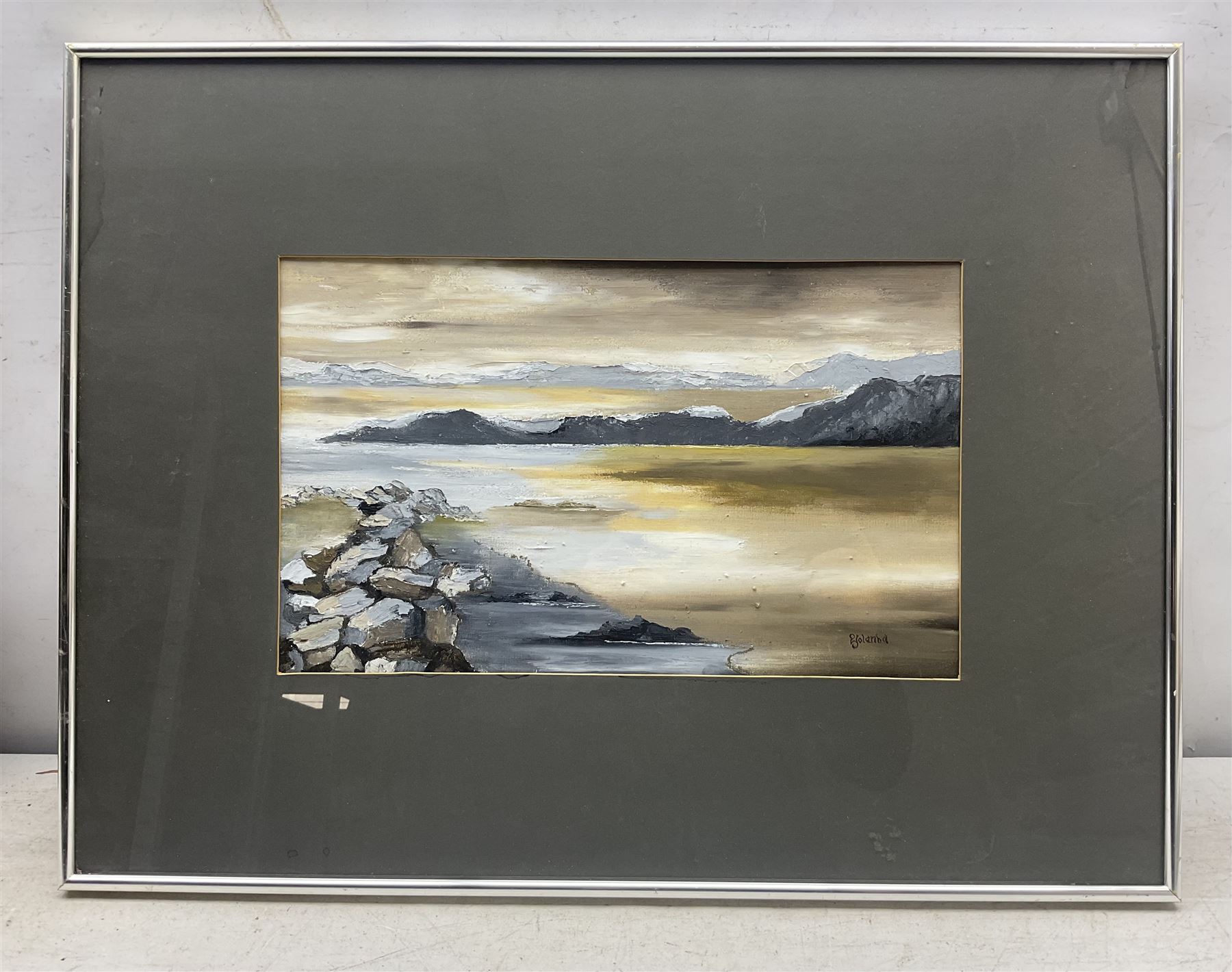G H Yates (British 20th Century): 'From Sandsend to Whitby', watercolour signed, titled verso; Yolanda (British 20th Century): 'The Isle of Arran', oil on canvas signed, titled verso together with a Ron Wagstaff watercolour and another indistinctly signed pastel max 28cm x 38cm (4)
