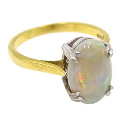  18ct gold single stone oval opal ring, London 1978  