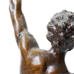 Pair of 19th century spelter male and female figures representing agriculture and fiscing on wooden bases H68cm