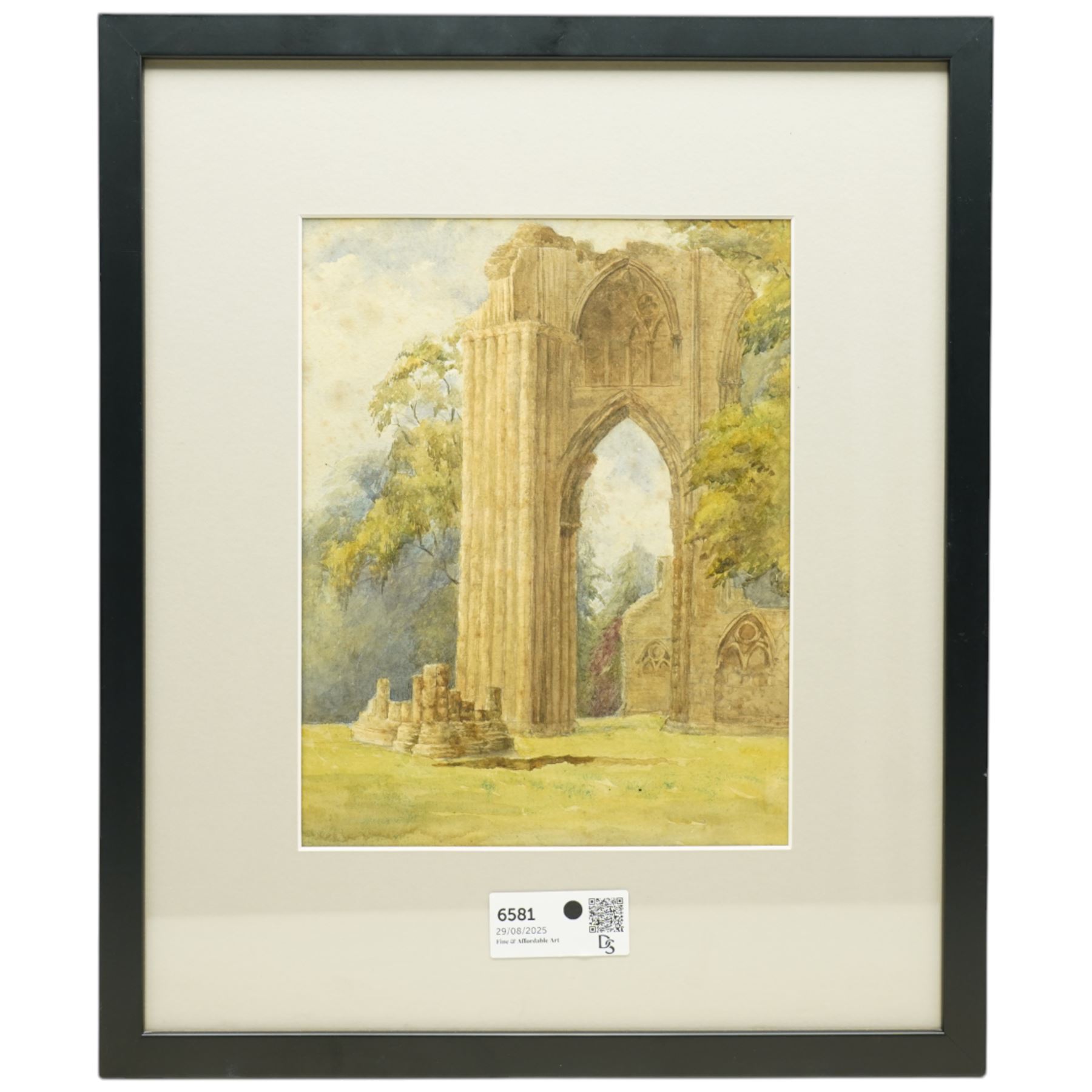 Attrib. William James Boddy (British 1831-1911): St Mary's Abbey - York, watercolour unsigned 29cm x 22cm; Circle of Myles Birkett Foster RWS (British 1825-1899): Cattle Watering at River, watercolour signed with monogram 22cm x 29cm(2)