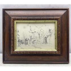 Owen Bowen (Staithes Group 1873-1967): Gathering in a Park - Holland, pencil sketch unsigned, inscribed verso 12cm x 17cm 