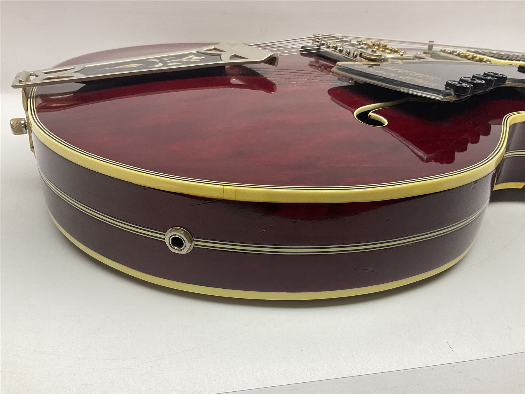 American Gretsch Super Chet semi-acoustic guitar, 1960s/70s, with 'pots' on scratch plate, serial no.5 2071, L111cm overall;  in original hard carrying case  