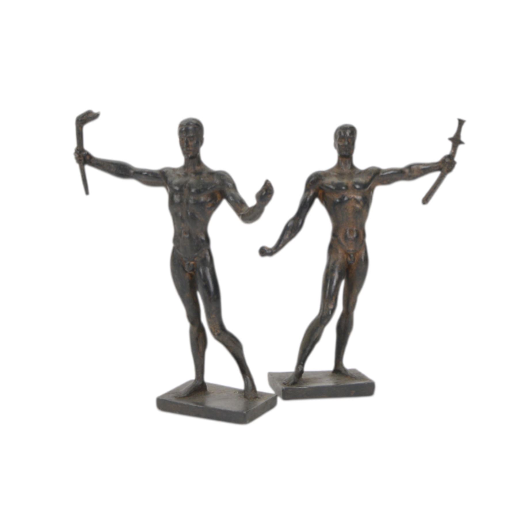 Composite cast bust of Hitler, together Third Reich Nazi German style desk stand depicting the national eagle and swastika on a black stone base, together with two other figures, bust H17cm 