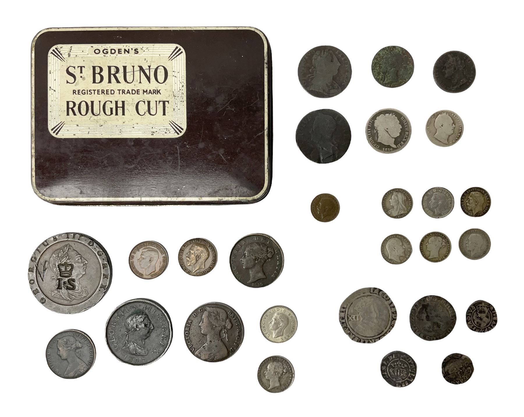 Queen Victoria 1861 penny, 1876 sixpence coin, five early silver coins including Elizabeth I etc