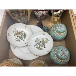 Pair of ginger jars, together with oriental figure, Kaiser plates, glassware etc, in two boxes 