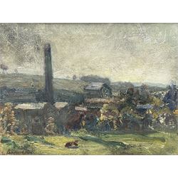 Reginald Grange Brundrit RA, ROI (British 1883-1960): 'Catton', oil on panel signed, titled verso with artist's address label 25cm x 35cm
Provenance: exh. Royal Academy 1952, Cat. No. 815, label verso