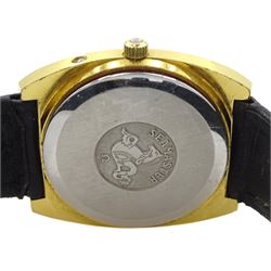 Omega Seamaster gentleman's gold-plated quartz wristwatch, Cal. 1345, on black leather strap with original buckle