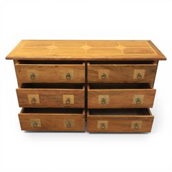 Barker & Stonehouse - 'Flagstone' chest of drawers, rectangular top made of solid mango wood with stone travertine inserts, above six short drawers applied with stone and metal ring pulls with star detail, raised on a shaped bracket base