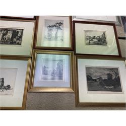 Collection of etchings, artists including Herbert Gordon Warlow, Henry Percy Huggill, David Robertson, Eliab George Earthrowl, Kevin Brown, Geoffrey Heath Wedgwood, Louis Conrad Rosenberg, Frank Brangwyn, Martin Hardie, John Shapland, Oliver Hall, Sydney Mackenzie Litten, Percy Lancaster, Willie Rawson, etc (18)