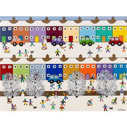 Gordon Barker (British 1960-): 'Fantastic It's Been Snowing', acrylic and pen signed, titl...