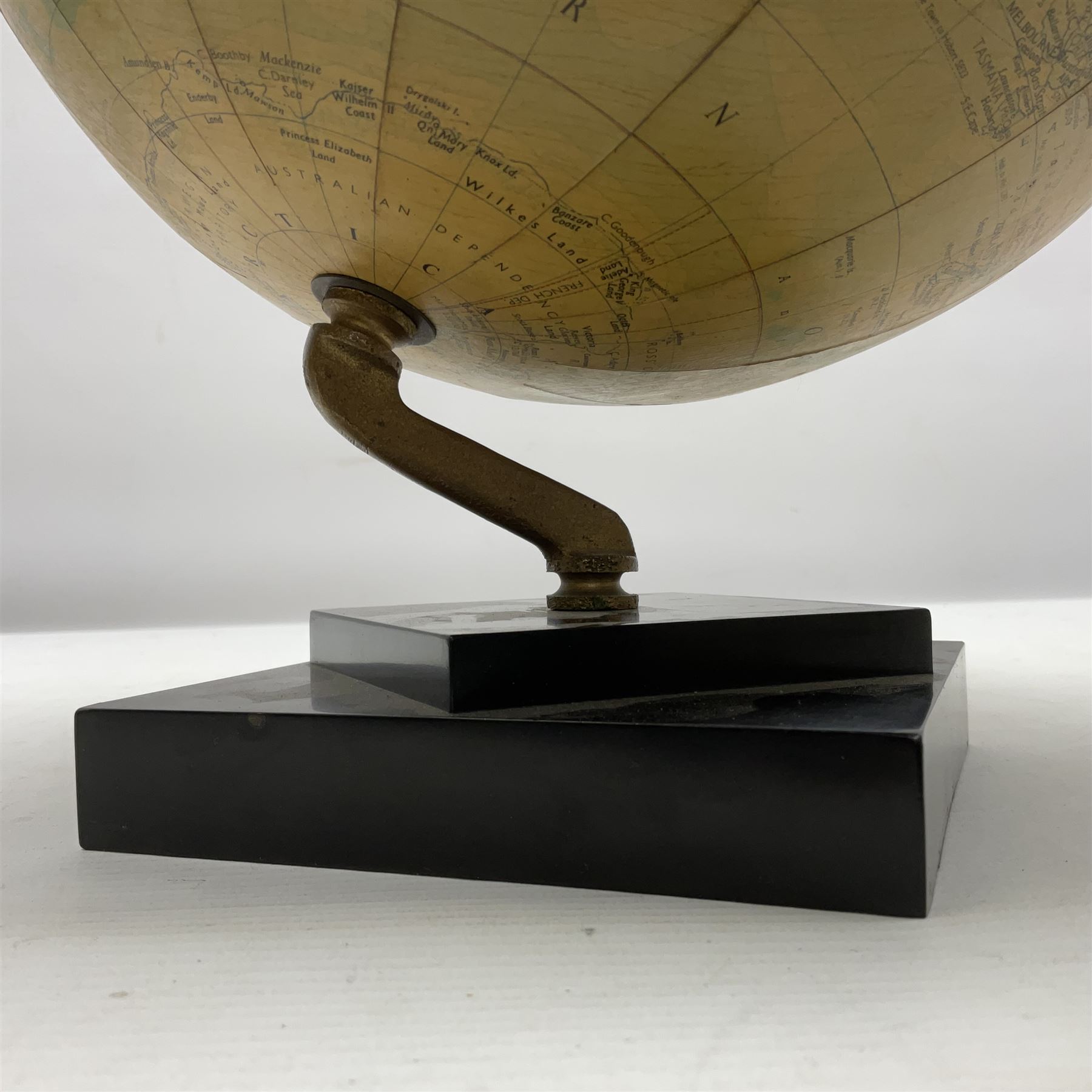 20th century terrestrial globe, raised on stepped square base, H34cm