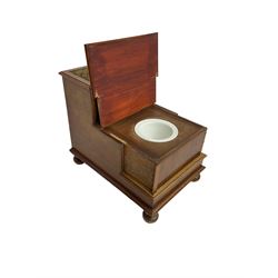 19th century mahogany step commode, pull-out action to reveal commode, the top with hinged lid, on turned feet
