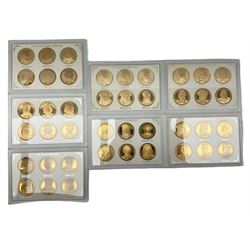 Seven cased sets of six 'British Monarchs' series medallions