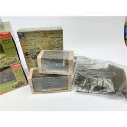 Atlas Editions - four die-cast models of military vehicles and NewRay Classic Tank construction kit, all in unopened boxes; two other construction kits of military vehicles; two boxed WW2 German tank Destroyers etc