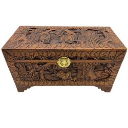 Chinese carved camphor wood blanket chest