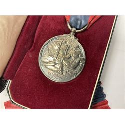 WW1 group of three medals comprising British War Medal and Victory Medal in issue box and Ceylon Volunteer Service Medal awarded to 10288 Pte. M. Smith R. Fus.; together with a later awarded WW2 Defence Medal in modern box with slip; and his QEII Imperial Service Medal in case and box with certificate dated 1959