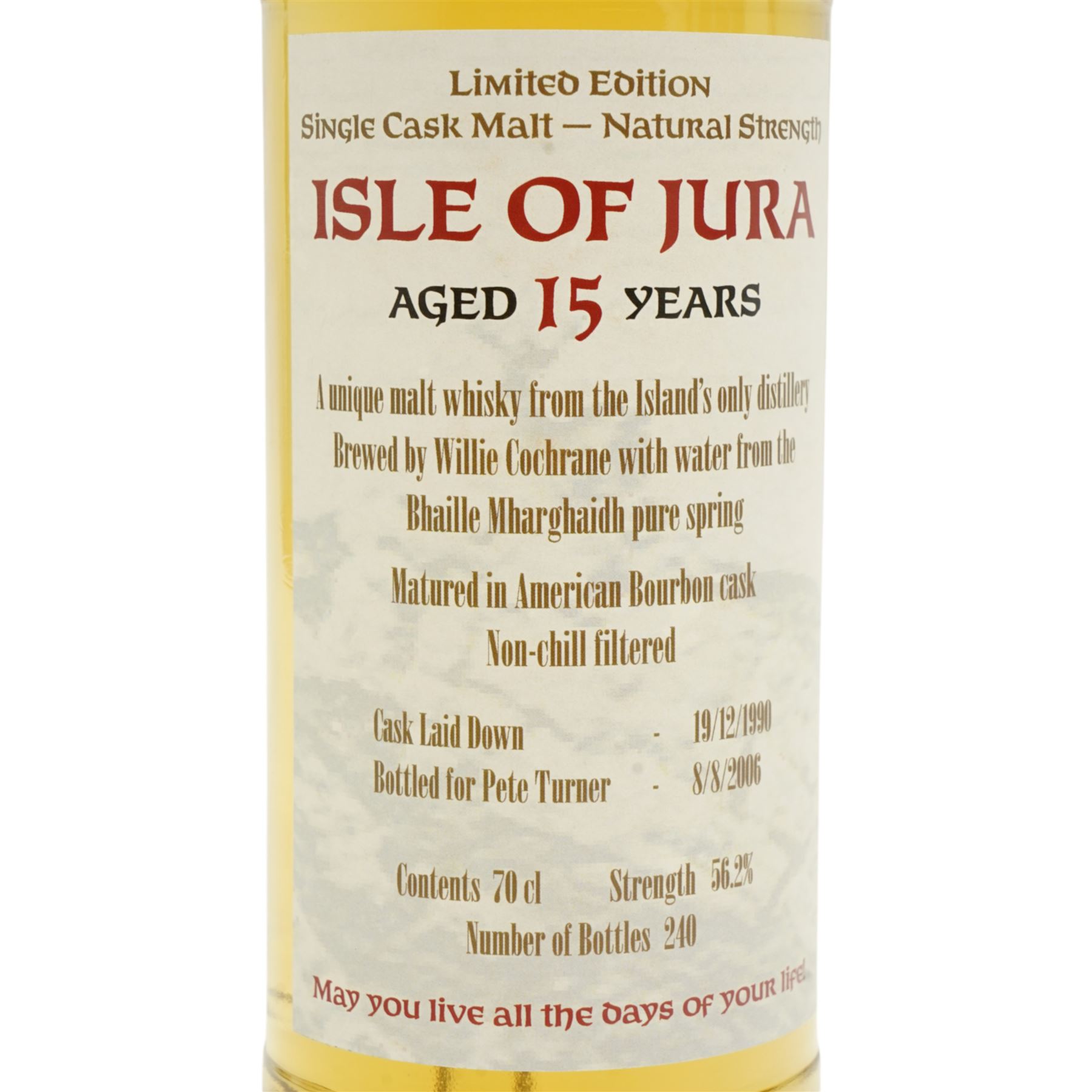 Isle of Jura 15 year old single cask whisky, 70cl 56.2% proof, limited to 240 bottles 