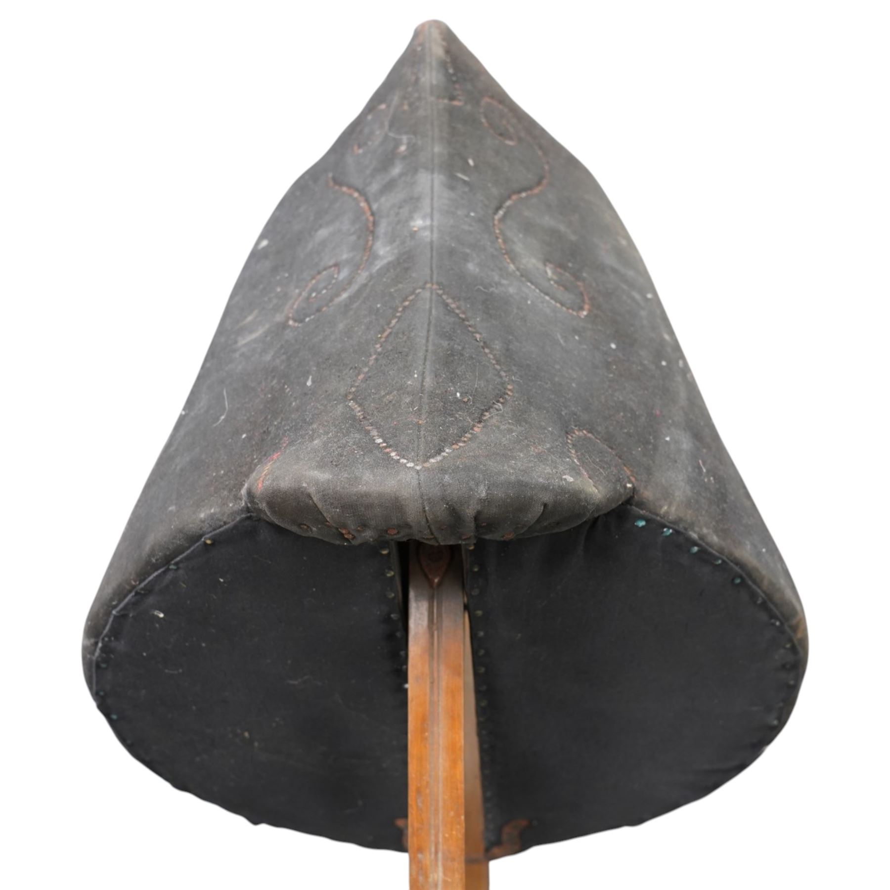 Carlton's - early 20th century weight bearing saddle stand, the top part allowing for the movement of the saddle, on curved oak trestle, marked Carlton's Registered