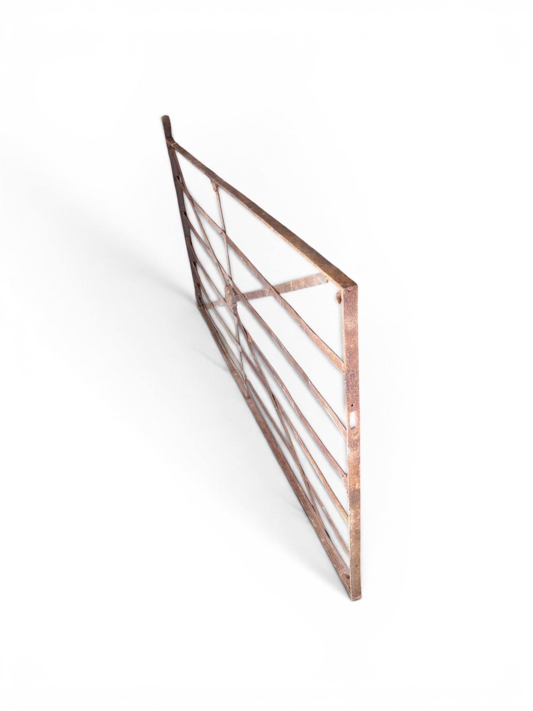 19th century Regency design painted wrought iron country estate gate, strapwork detail with five cast motifs, stamped W & J Rodenhurst, Drayton