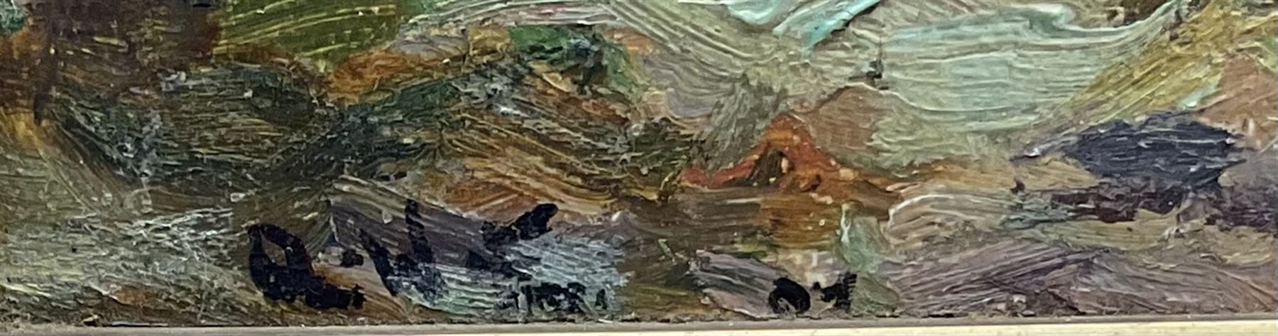 Augustus William Enness (British 1876-1948): Henrietta Street East Cliff Whitby and Driving Sheep on a North Yorks Moorland Track, pair oils on canvas one signed the other signed with initials 24cm x 34cm (2)