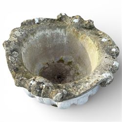 Collection of six square cast stone planters along with cast stone urn 