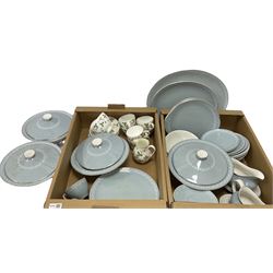 Royal Doulton Aegean pattern tea and dinner wares, to include two serving platters, four covered tureens, dinner plates, side plates, sauce jugs etc, together with Wedgewood Wild Strawberry part tea service, in two boxes