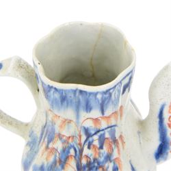 Rare mid 18th century West Pans coffee pot, circa 1764-1770, of baluster form, the moulded six lobed body decorated in underglaze blue with a chinoiserie landscape, picked out in red and green enamel, H26cm