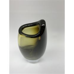 Gunnar Nylund for Strombergshyttan, 'Shark Tooth' glass vase, cased yellow ochre, signed and numbered B845, H26.5cm 